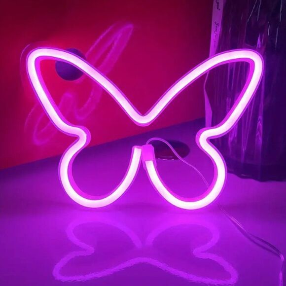 NEW Pink Butterfly Neon Sign LED Wall Decor Lamp Girls USB or Batteries - Picture 1 of 2
